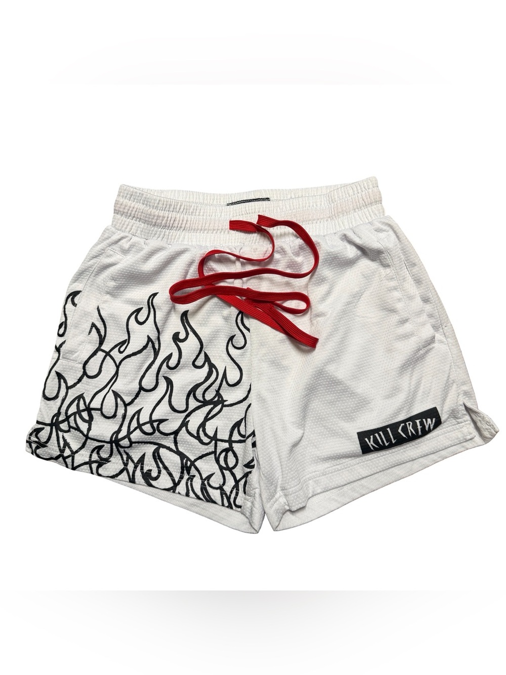 Mens Y2K Kill Crew Flame Athletic Workout Gym Mesh White Shorts Size S